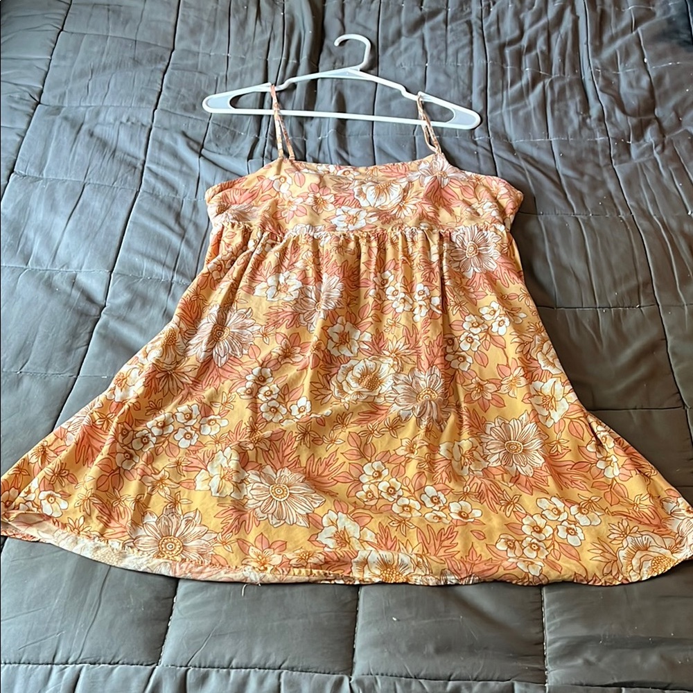 Floral Spaghetti-Strap Summer Dress in Mustard